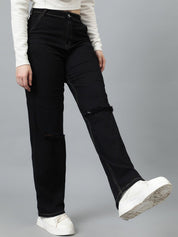 Kotty Women Jean Straight Fit High-Rise Slash Knee Stretchable Jeans