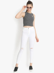 Kotty Women White Skinny Fit High-Rise Slash Knee Stretchable Jeans