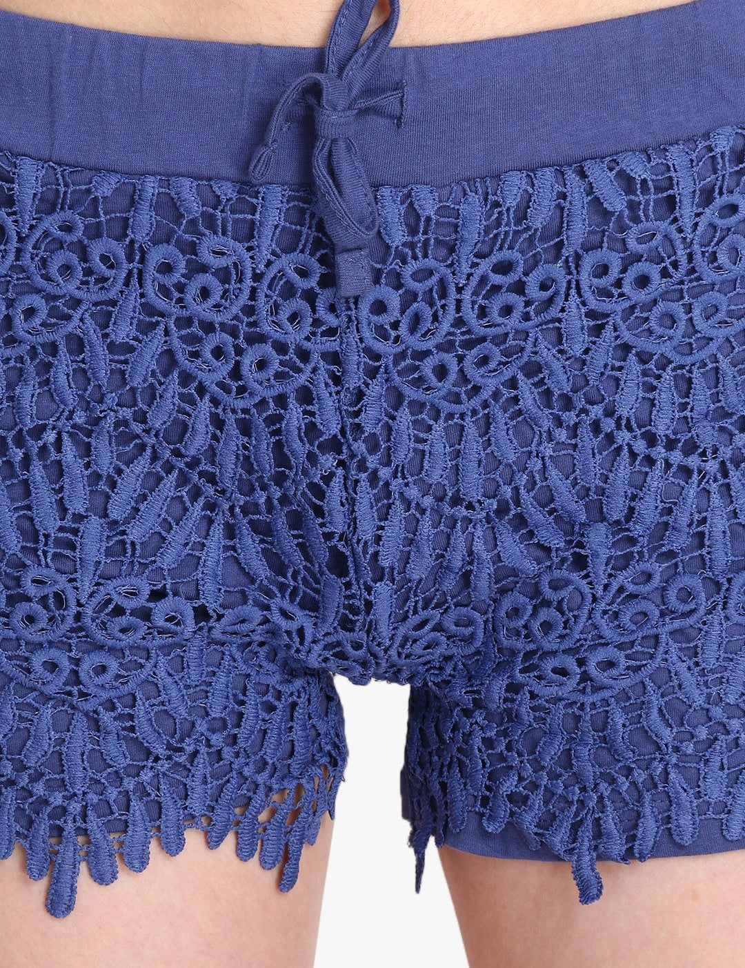 Kotty Women Blue Self Design Regular Fit Hot Pants