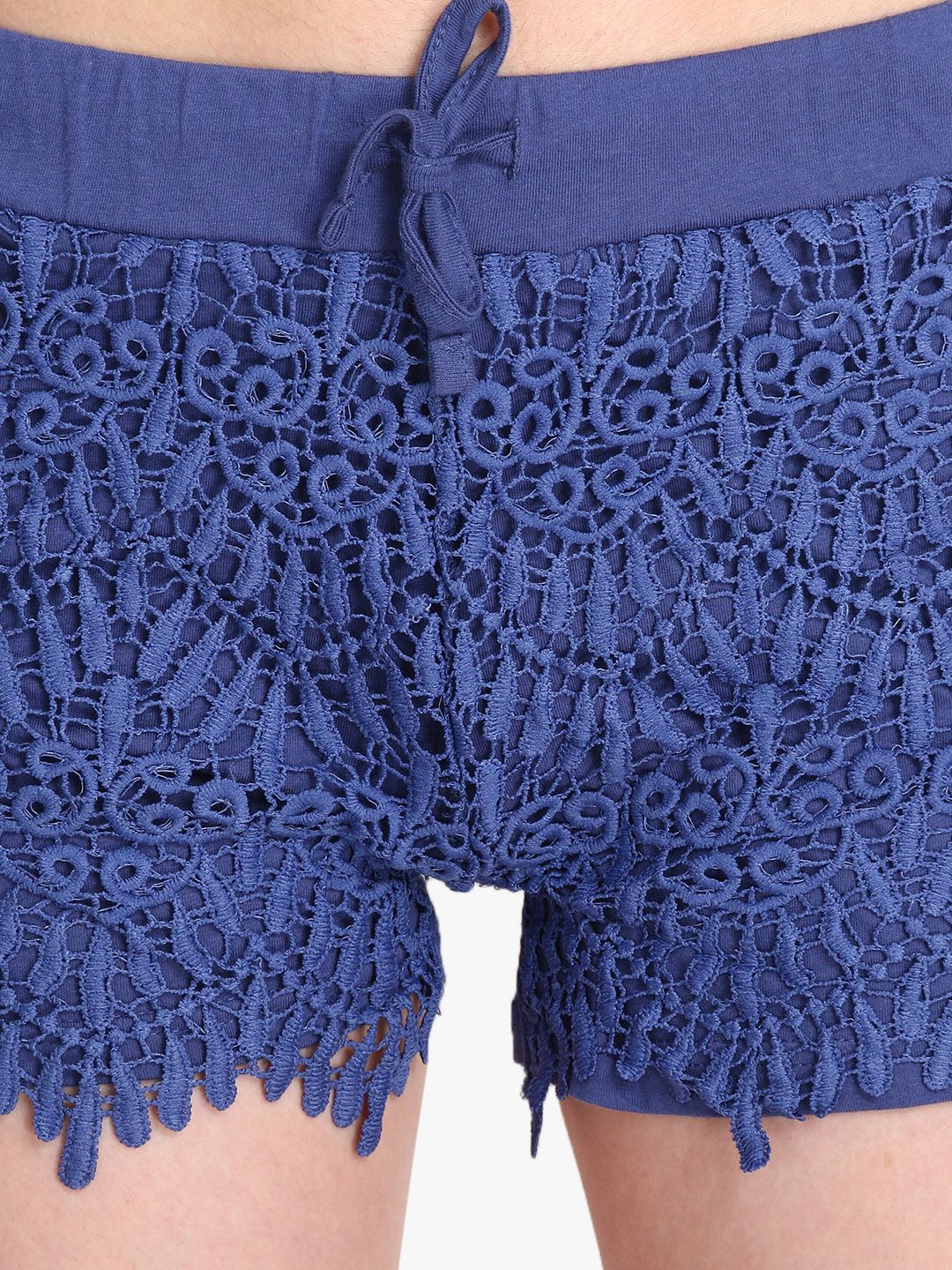 Kotty Women Blue Self Design Regular Fit Hot Pants