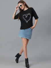 Kotty Graphic Printed Round Neck  Drop-Shoulder Sleeves Pure Cotton Oversized T-shirt