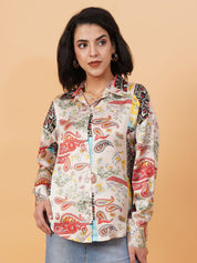 Kotty Abstract Printed Cutaway Collar Casual Shirt