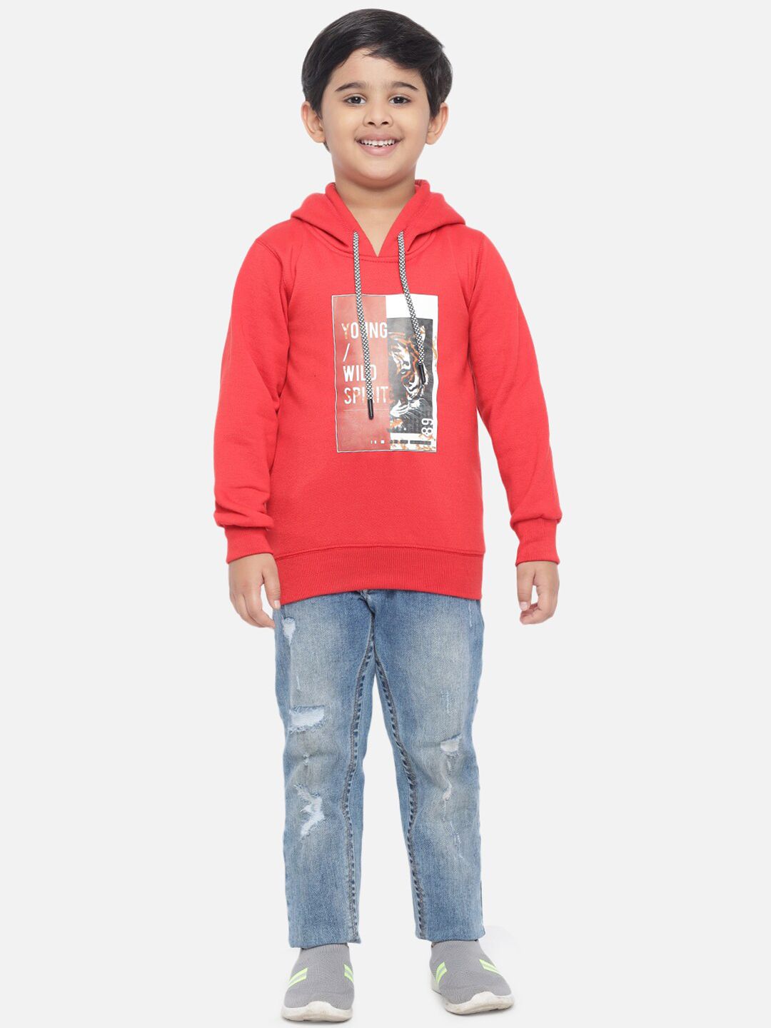 Kotty Boys Red Printed Fleece Sweatshirt