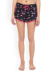 Kotty Women Black & Pink Printed Lounge Shorts KTTSLEEPSHORTS166