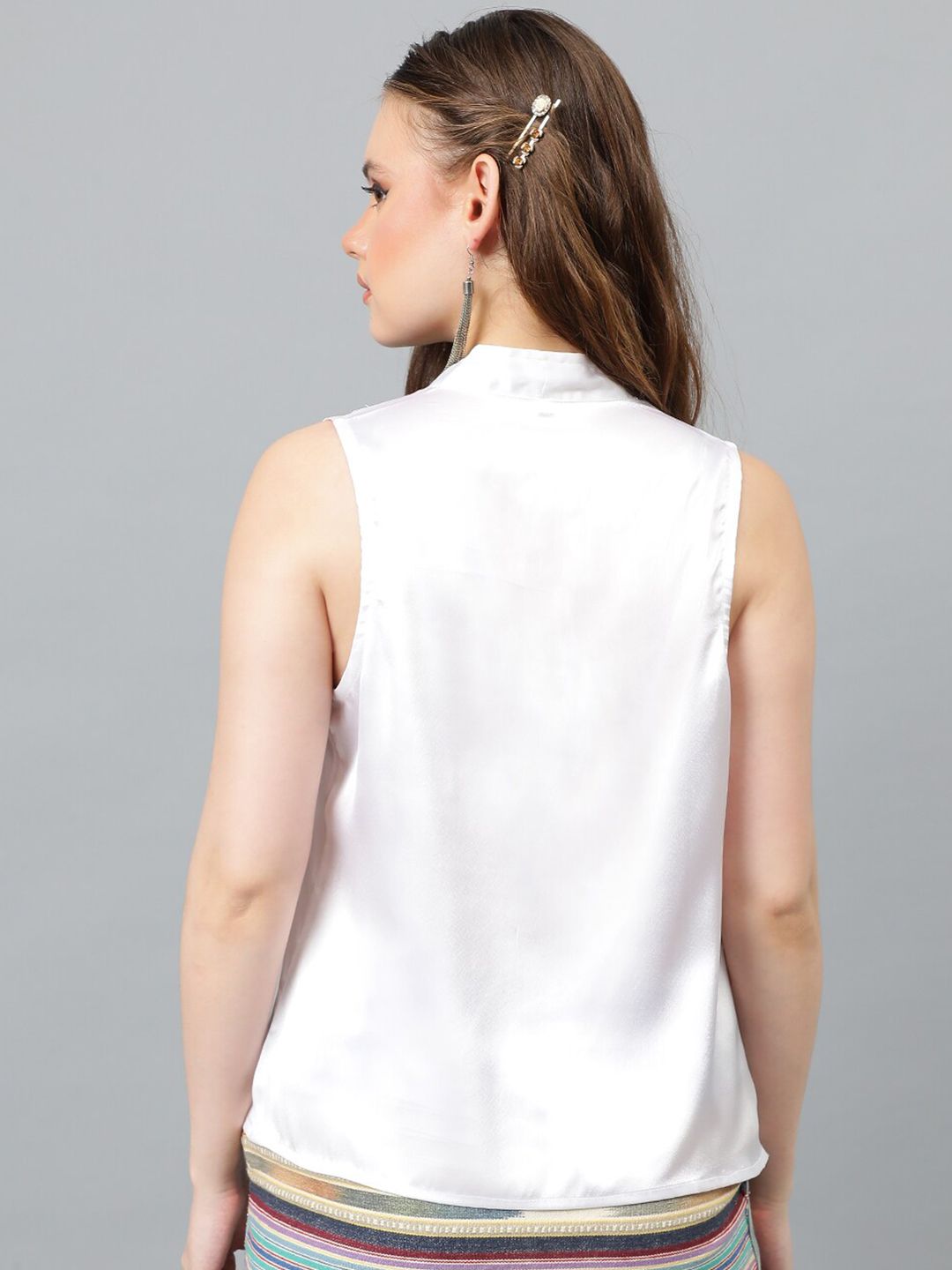 Kotty White V-Neck Shirt Style Satin Top