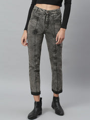 Kotty Women Charcoal Grey Washed Cotton High-Rise Slim Fit Jeans