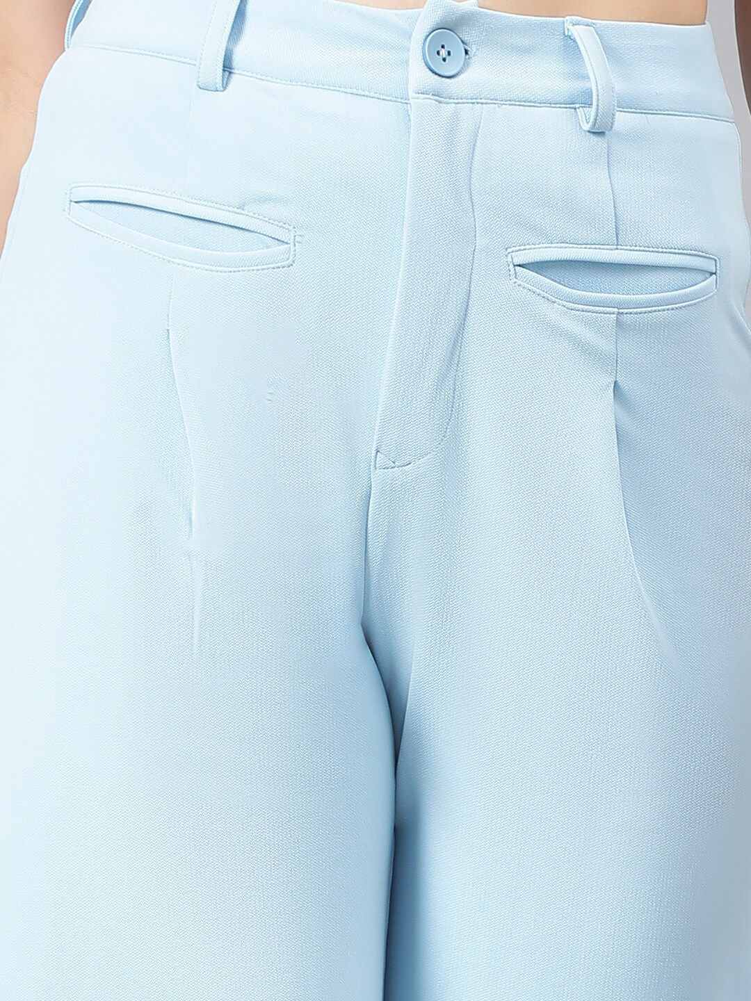 Kotty Women Blue Relaxed Straight Leg Fit High-Rise Easy Wash Parallel Trousers