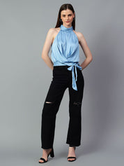 Kotty Women Solid Halter Neck Satin Top