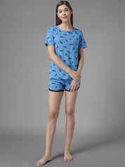 Kotty Women Blue & Black Printed Night suit