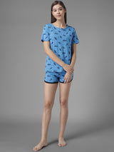 Kotty Women Blue & Black Printed Night suit