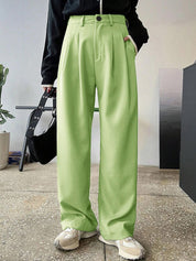 KOTTY BIZwear Women Green Relaxed Straight Leg Straight Fit High-Rise Easy Wash Pleated Trousers