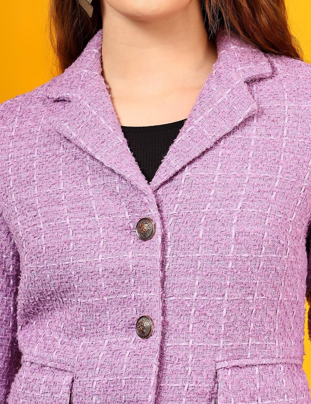 Kotty Women Checked Notched Lapel Overcoat