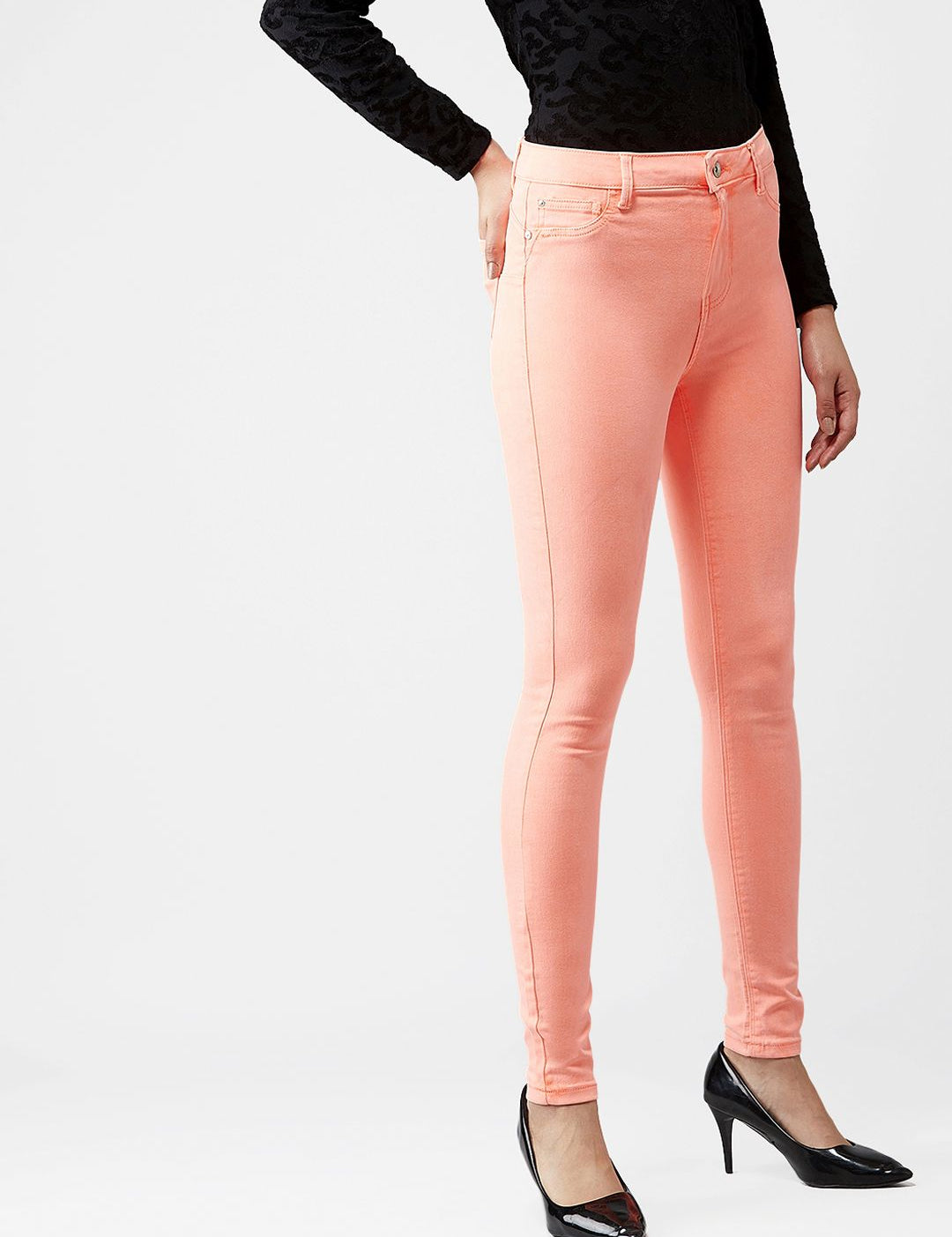 Kotty Women Peach-Coloured Skinny Fit High-Rise Clean Look Jeans