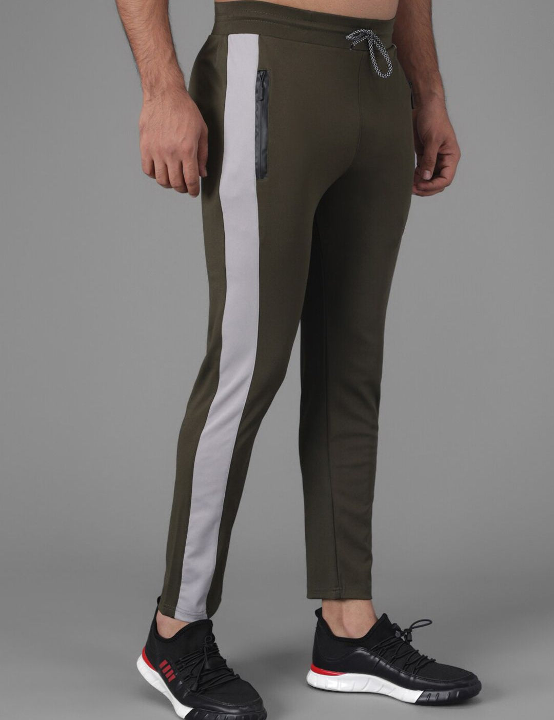 Kotty Men Olive Green Solid Side Panelled Track Pants