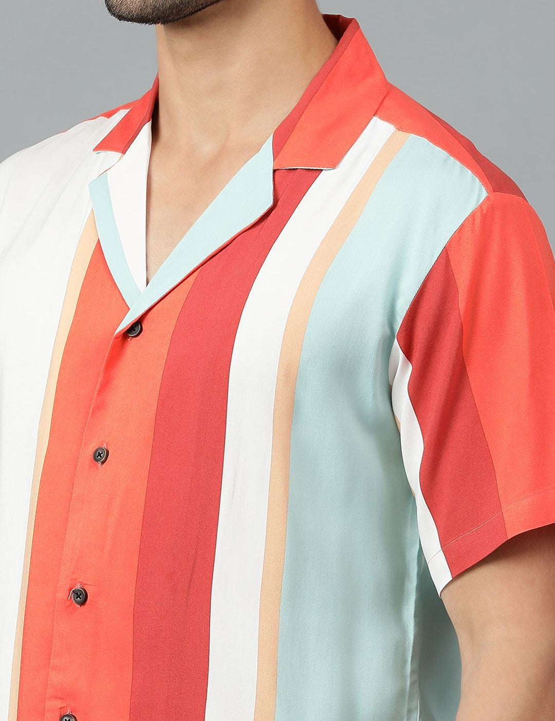 Kotty Men Cuban Collar Striped Casual Shirt