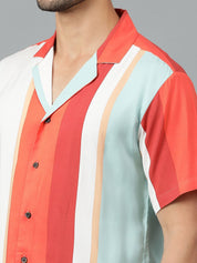 Kotty Men Cuban Collar Striped Casual Shirt