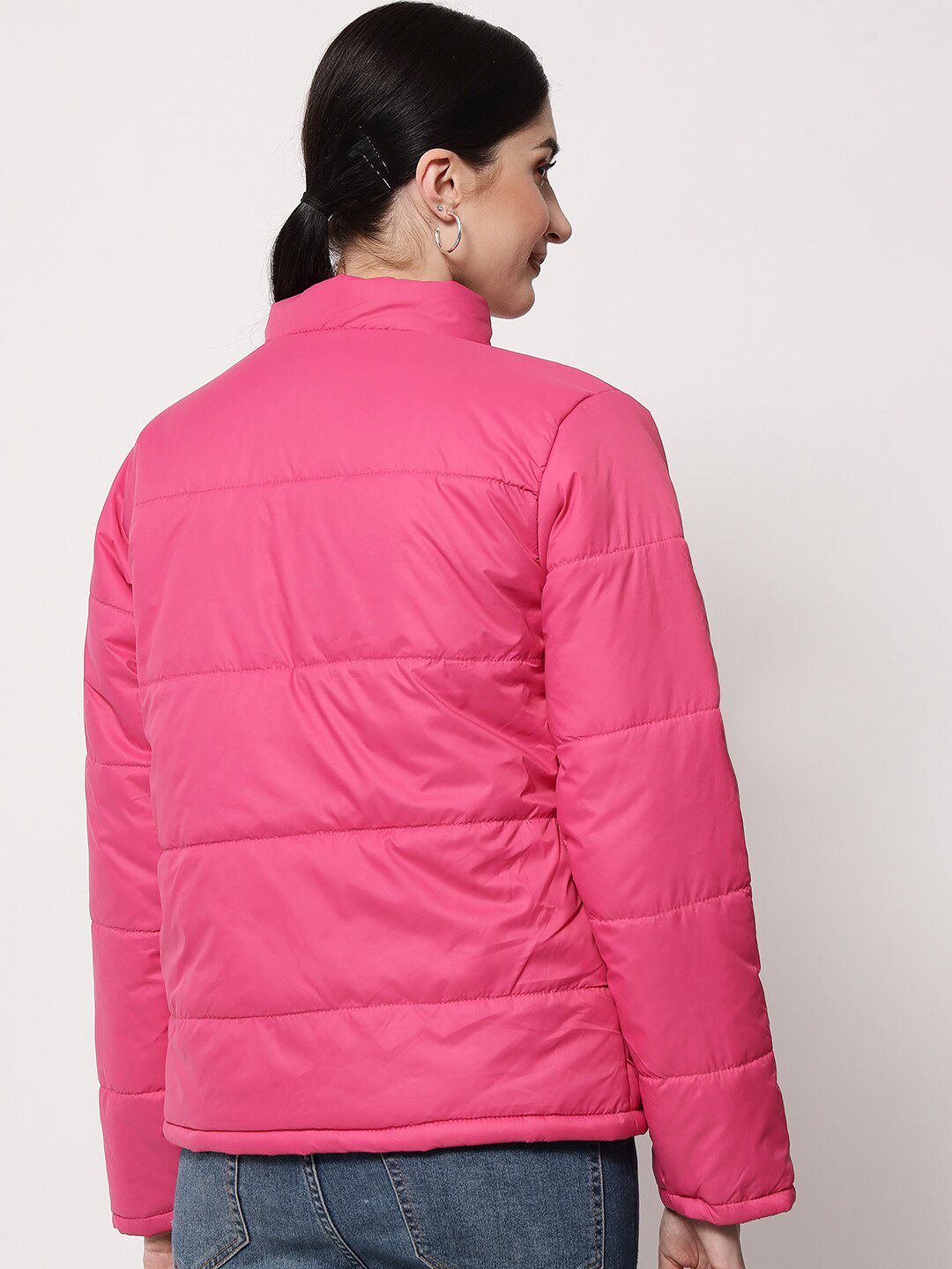 Kotty Women Pink Solid Polyester Puffer Jacket