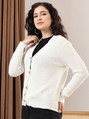 Kotty Women Ribbed V-Neck Long Sleeves Cardigan