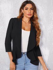 Kotty Shawl Collar Puff Sleeves Open Front Jacket