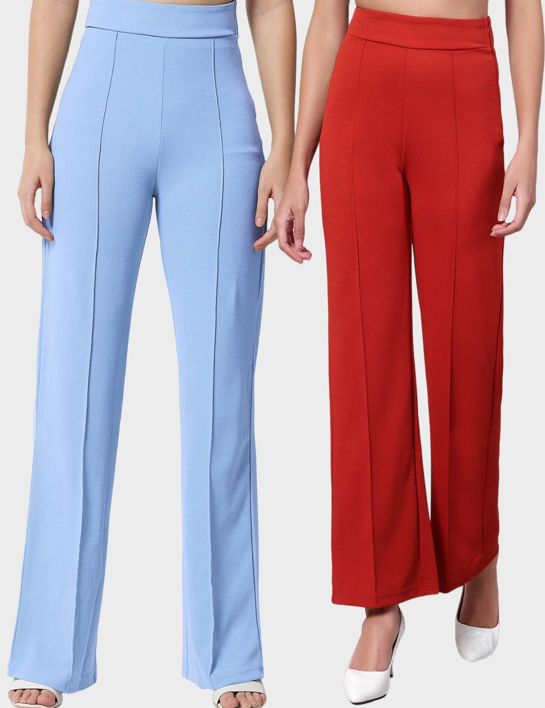 Kotty Women Pack Of 2 Straight Fit High-Rise Easy Wash Trousers