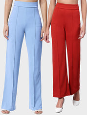 Kotty Women Pack Of 2 Straight Fit High-Rise Easy Wash Trousers