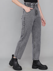 Kotty Women Charcoal Jean Boyfriend Fit High-Rise Heavy Fade Pure Cotton Jeans