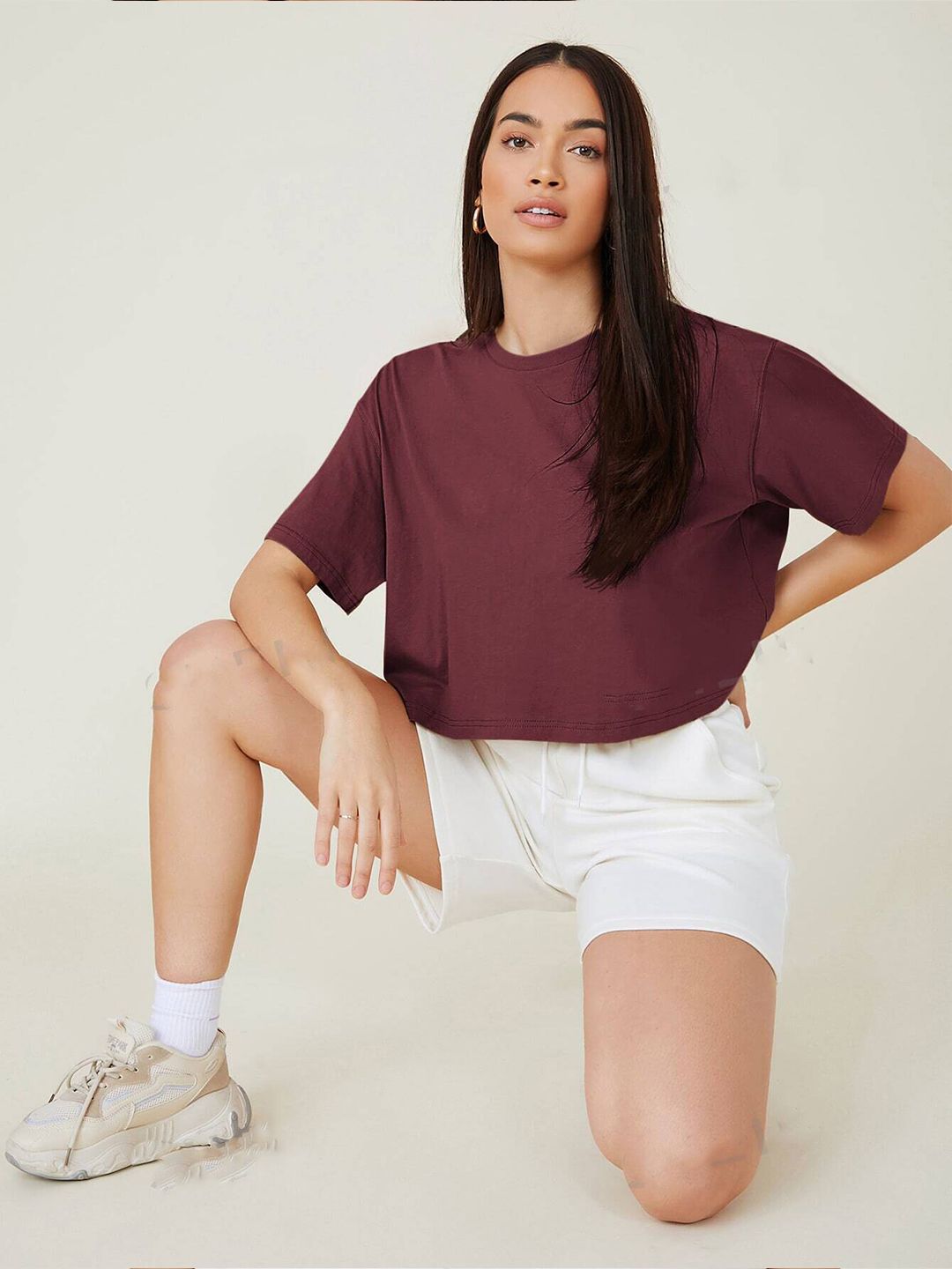 KOTTY Basics Round Neck Crop Oversized T-shirt