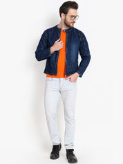 Kotty Men Blue Solid Denim Jacket