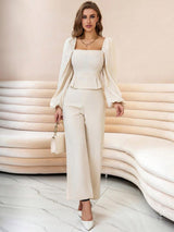 Kotty Square Neck Puff Sleeves Top With Trousers
