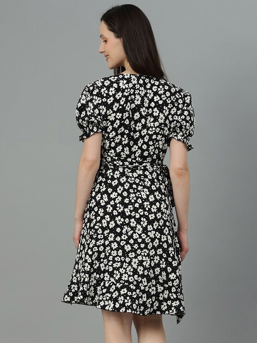 Kotty Black Floral Print A-Line Dress