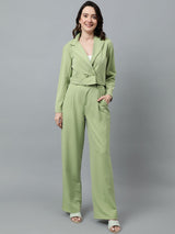 KOTTY BIZwear Green Notched Lapel Collar Blazer & Mid Rise Trouser