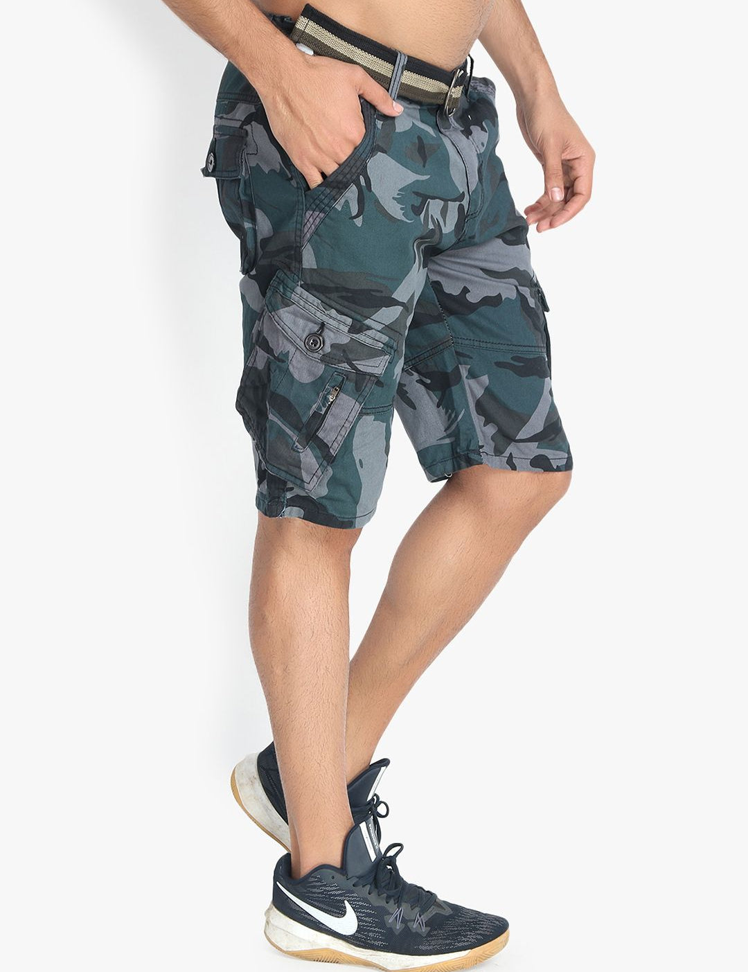 Kotty Men Teal Printed Regular Fit Cargo Shorts