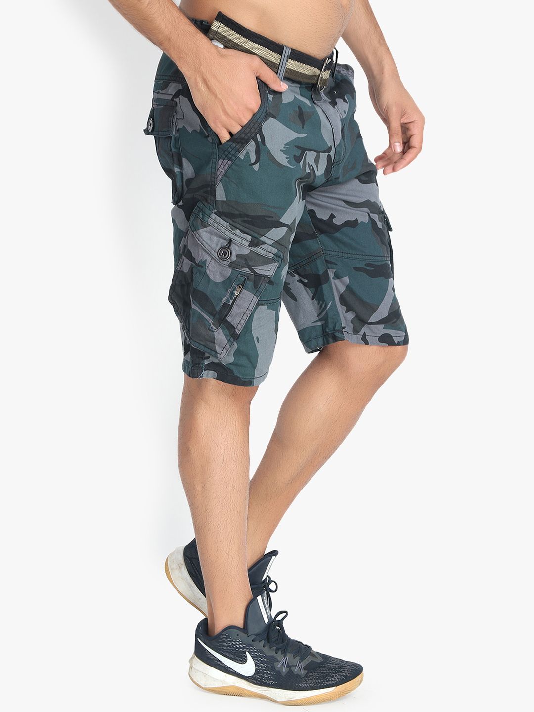 Kotty Men Teal Printed Regular Fit Cargo Shorts