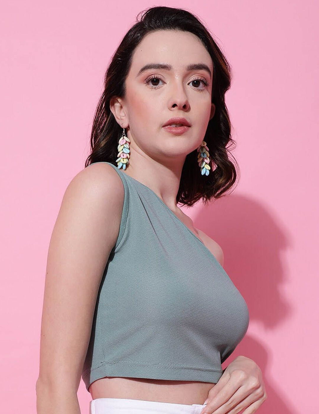 KOTTY Basics One Shoulder Fitted Crop Top