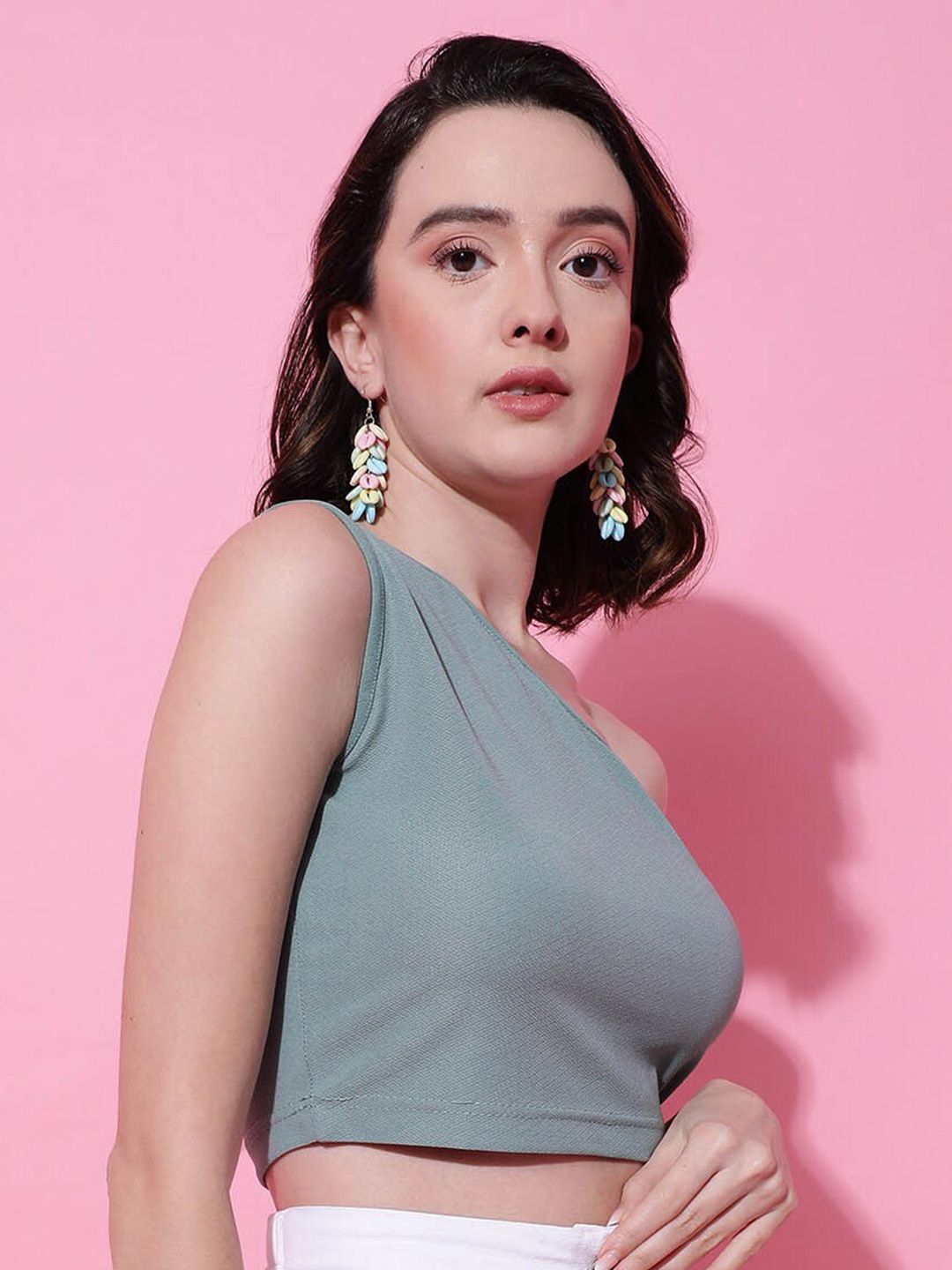 KOTTY Basics One Shoulder Fitted Crop Top