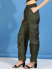 Kotty Women Relaxed High-Rise Easy Wash Cargos Trousers