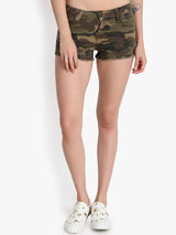 Kotty Women Khaki Printed Regular Fit Hot Pants