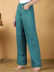 Green Regular Fit High-Rise Trousers for Women – Chic Solid Design | Kotty