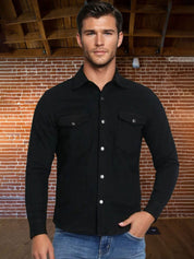 Kotty Men Spread Collar Solid Denim Jacket