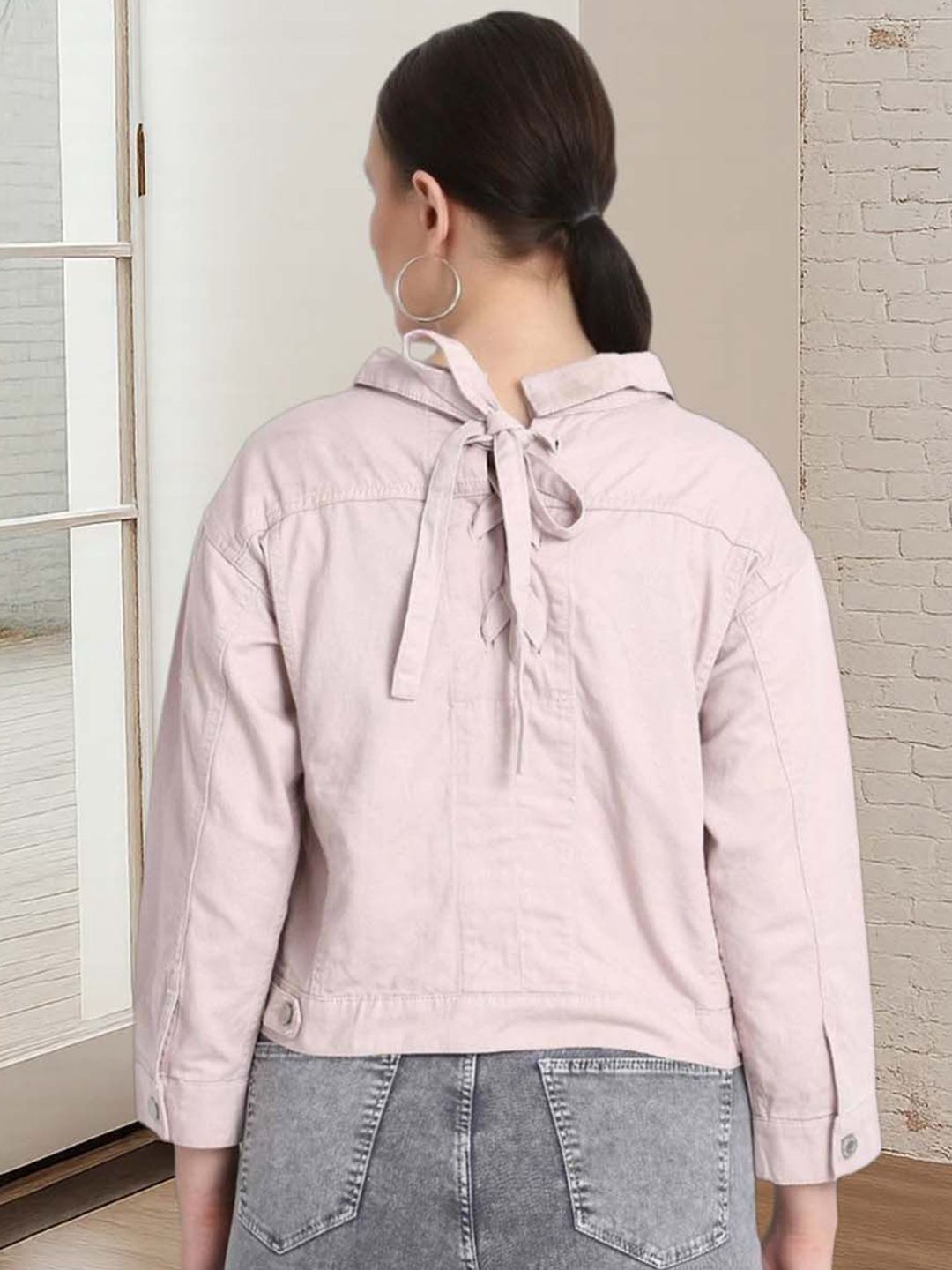 Kotty Women Spread Collar Solid Denim Jacket