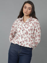 Kotty Women Spread Collar Floral Printed Cotton Oversized Casual Shirt