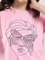 Kotty Abstract Printed Round Neck Cotton T-shirt