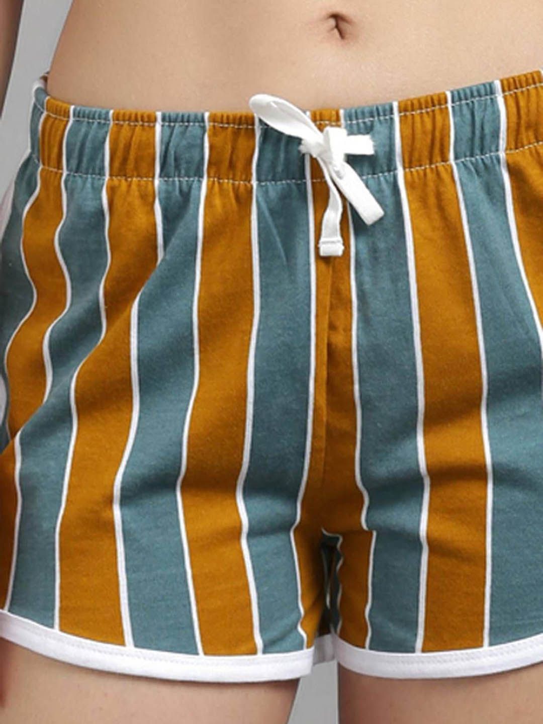 Kotty Women Striped Mid-Rise Cotton Lounge Shorts