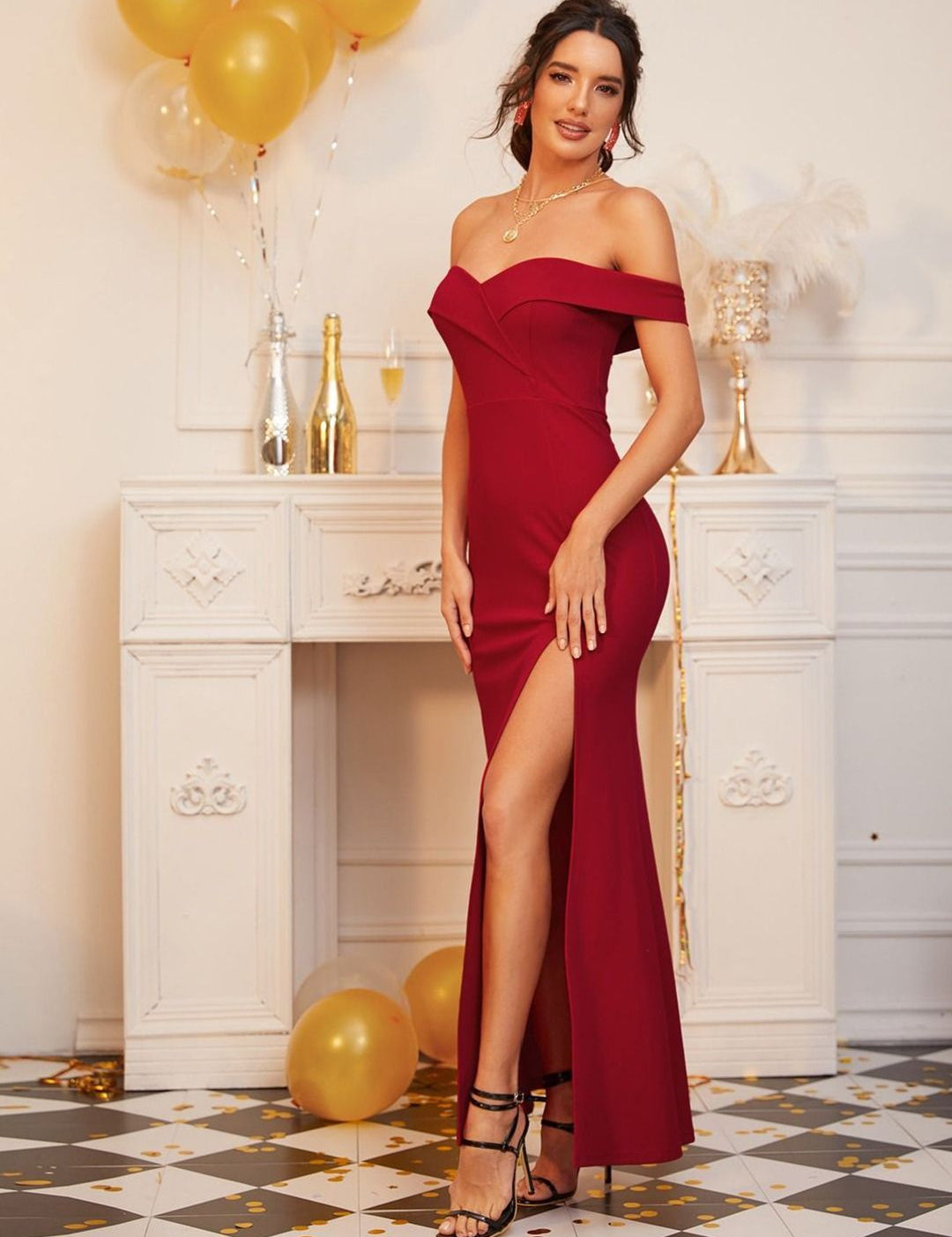 Kotty Solid Off-Shoulder Maxi Dress