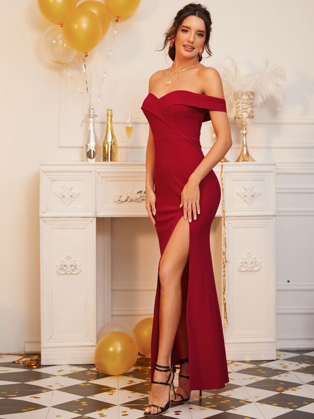 Kotty Solid Off-Shoulder Maxi Dress