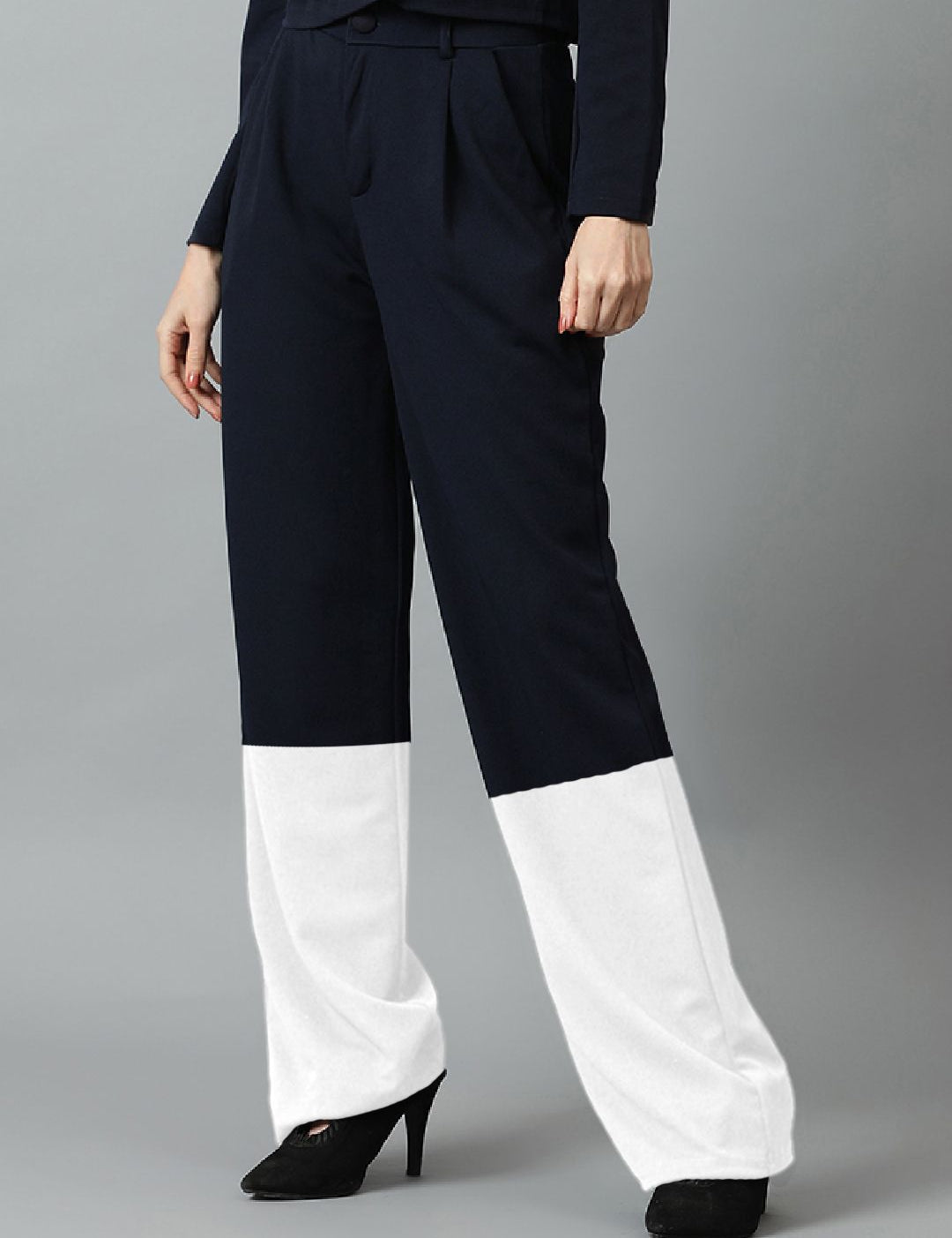 Kotty Women Solid Colourblocked High-Rise Easy Wash Trousers