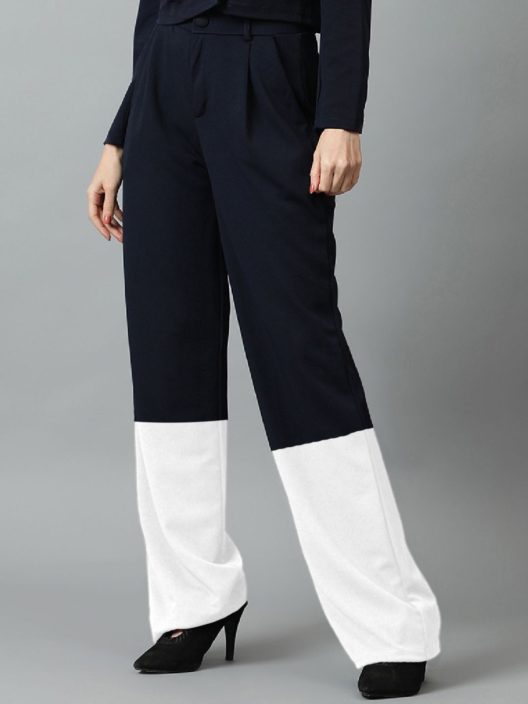 Kotty Women Solid Colourblocked High-Rise Easy Wash Trousers