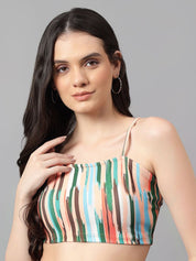 Kotty Women Vertical Stripes Square Neck Crop Top