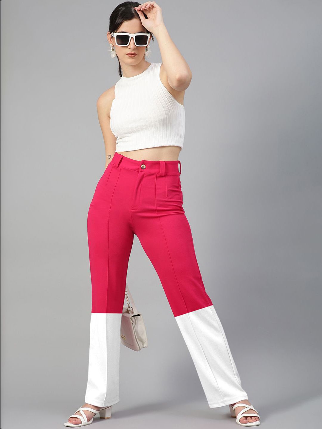 Kotty Women Colourblocked Relaxed Straight Leg Straight Fit High-Rise Trousers