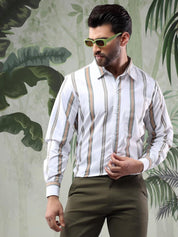 Kotty Men Spread Collar Vertical Striped Casual Shirt